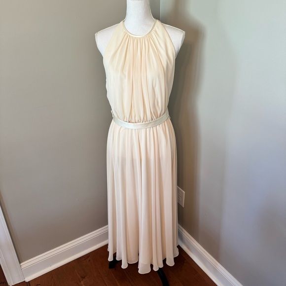Ursula of Switzerland Cream Butter soft yellow Goddess Dress Sz 12 pleated - Picture 1 of 6